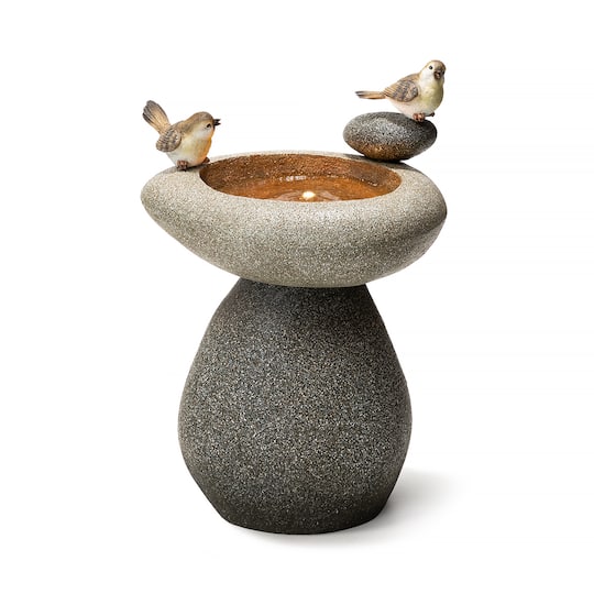 Glitzhome® 20.75" Zen-Style Faux Stone Texture Outdoor Birdbath Fountain with LED Light